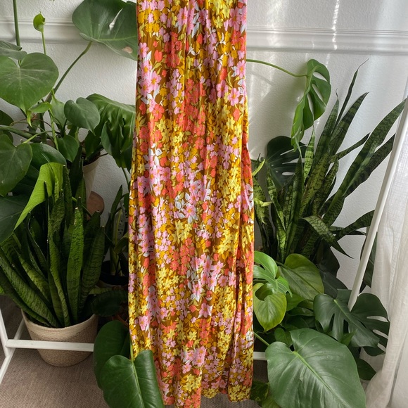 Billabong Retro Romance Halter Maxi Dress Small Moss Pink Mod 70s Floral - Picture 4 of 7